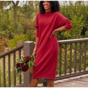 Frank & Eileen Isabelle Cranberry Triple Fleece Funnel Neck Midi Dress Size S